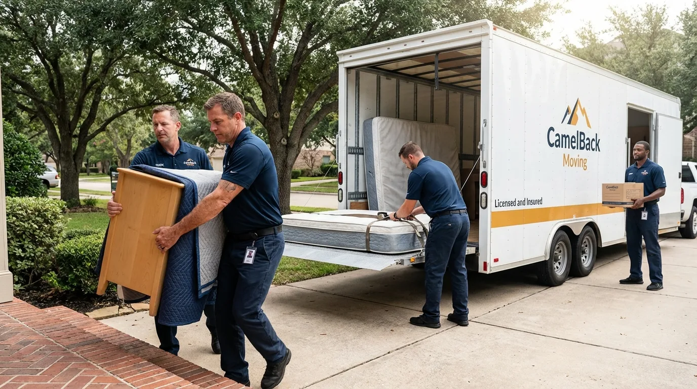Crew loading residential truck for cross-state move from Biscoe, NC
