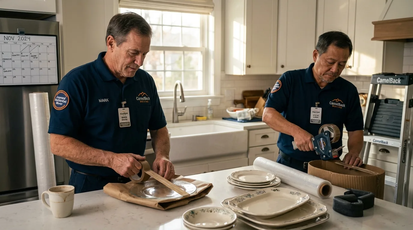 Professional crew packing kitchen dishware in Biscoe, NC